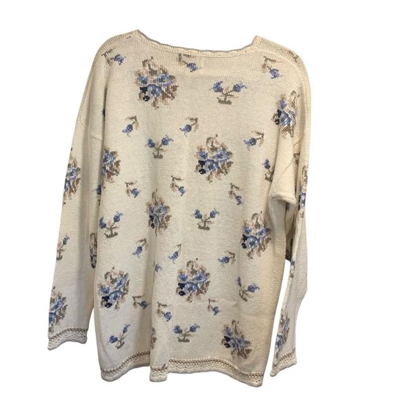Vintage Weathervane Womens Handknit Crochet Trim Button Up Cardigan M Floral - Picture 7 of 8